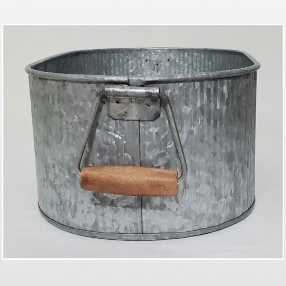 New Bucket Oval Silver Metal Tin Country Pale Farmhouse Storage Caddy Handles NW